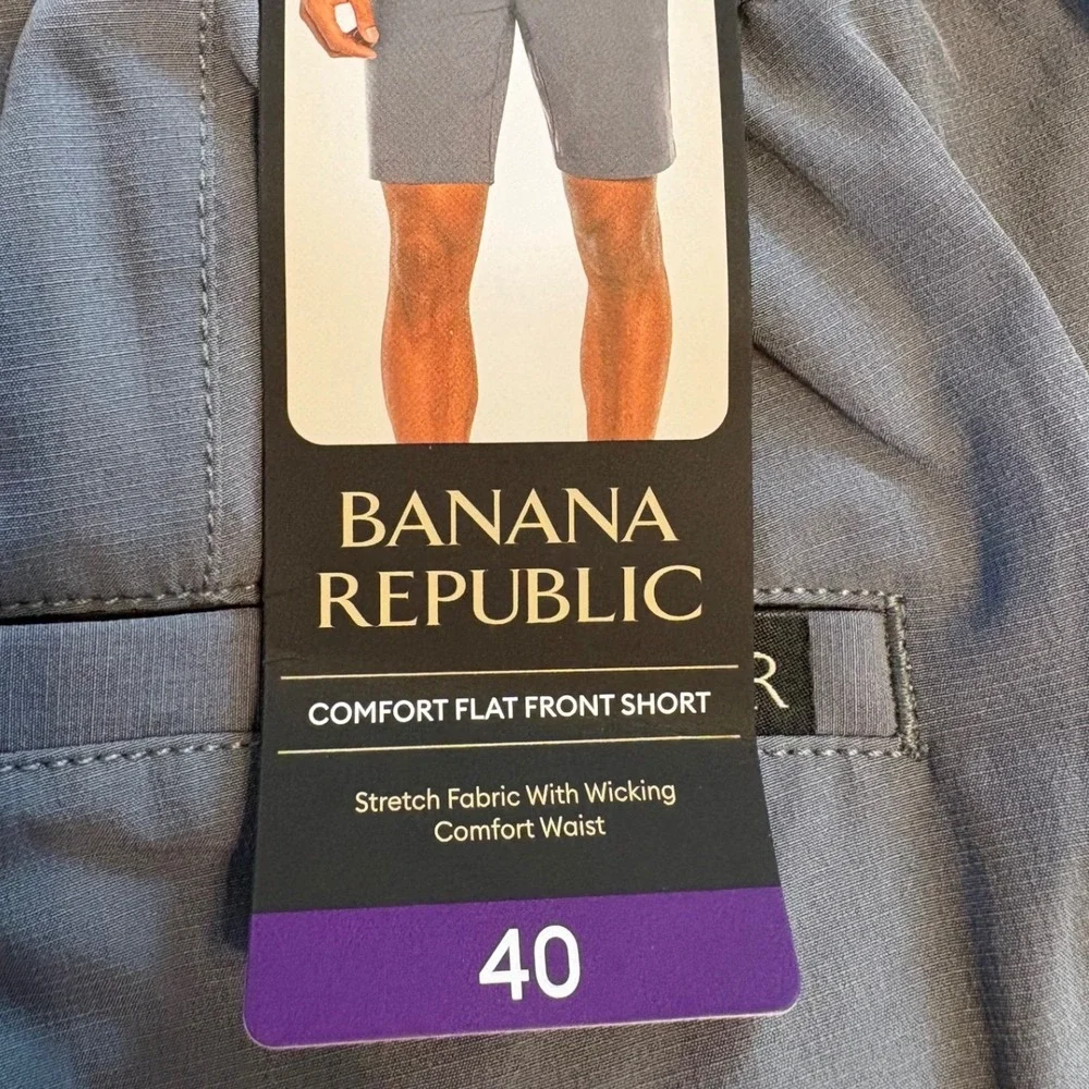 Banana Republic Mens Comfort Flat Front‎ Shorts Gray Stretch Wicking